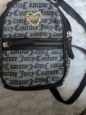 Juicy Couture Black & Gray Logo Mini Backpack with Gold Heart Emblem